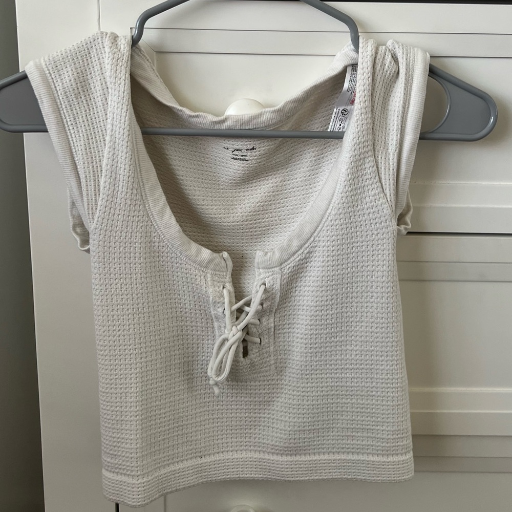 White Lace-Up Waffle Knit Top